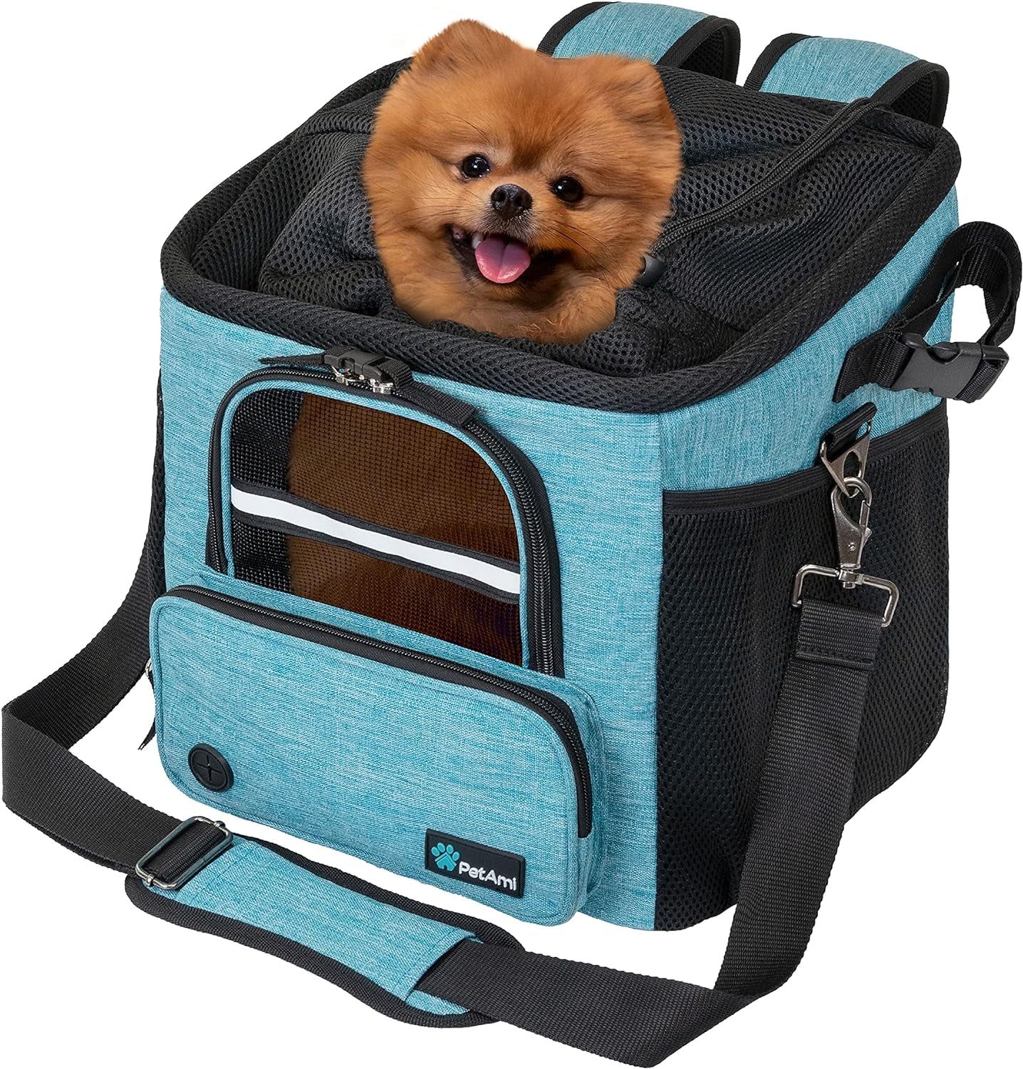 Dog Bike Basket, Soft-Sided Ventilated Dog Bike Carrier Backpack, Pet Bicycle Basket for Bike Handlebar, Small Medium Puppy Cat Kitten Car Booster Seat with Safety Strap, Max 18 Lbs, Blue